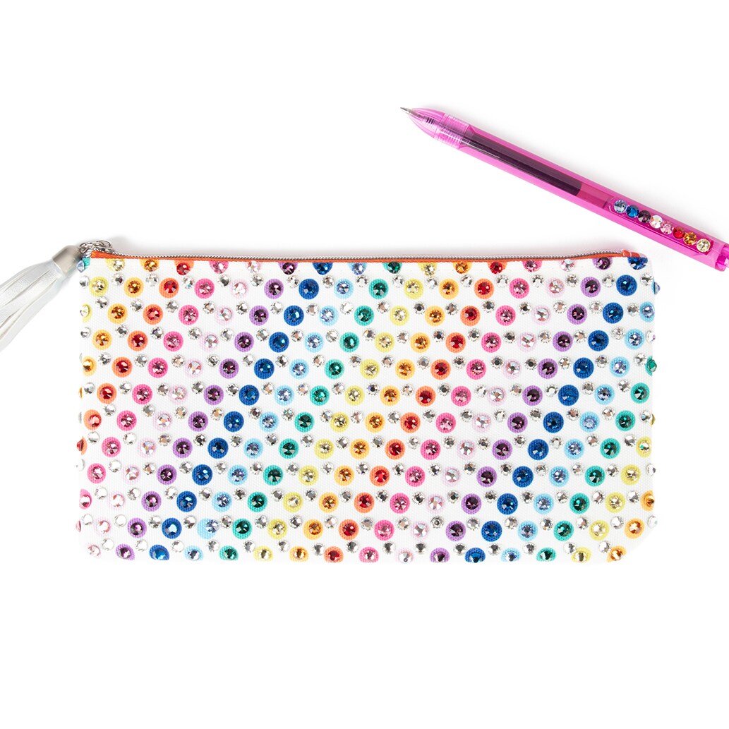 Sparkling Multi Color Dots Zipper Bag and Pen with Crystal Radiance